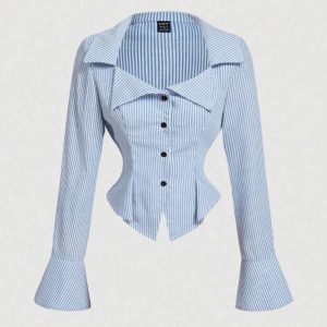Blue Striped Boss Babe Shirt | شومیز راه‌راه آبی، استایل باس بیب