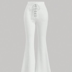 Midnight Lace-Up Flare Pants | شلوار دمپا گشاد مشکی با بندهای تزیینی