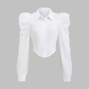 Gigot Sleeve Fitted Shirt | بلوز آستین پفی جذب