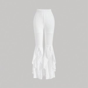 Lace Ruffle Trim Flare Pants | شلوار دمپا گشاد با جزئیات گیپوری