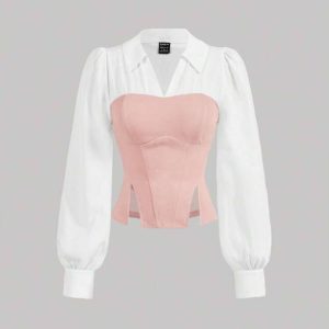 Elegant Color Block Blouse | بلوز آستین فانوسی با ترکیب رنگ خاص