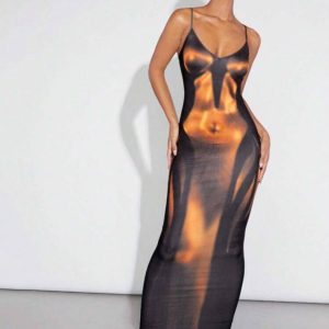 پیراهن با پرینت طرح بدن | Hauture Body Heat Print Dress