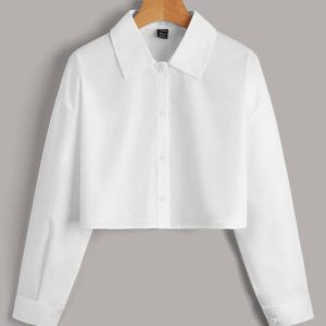 پیراهن سفید دکمه دار کراپ