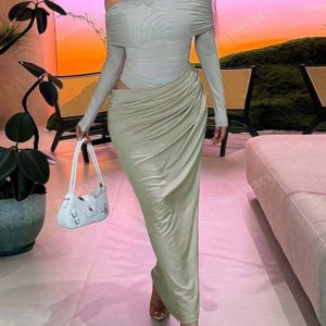 پیراهن آف-شولدر جذب تور | OFF-SHOULDER MESH FITTED DRESS
