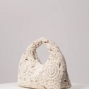 کیف حصیری گل‌دار طرح‌باز |  Hollow Floral Woven Bag