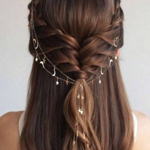 زنجیر تزیینی موی زنانه طرح ماه و ستاره