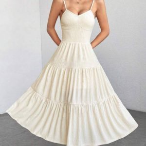 پیراهن کمر کش با دامن چین دار | Suspender Waist Dress With Layer Skirt
